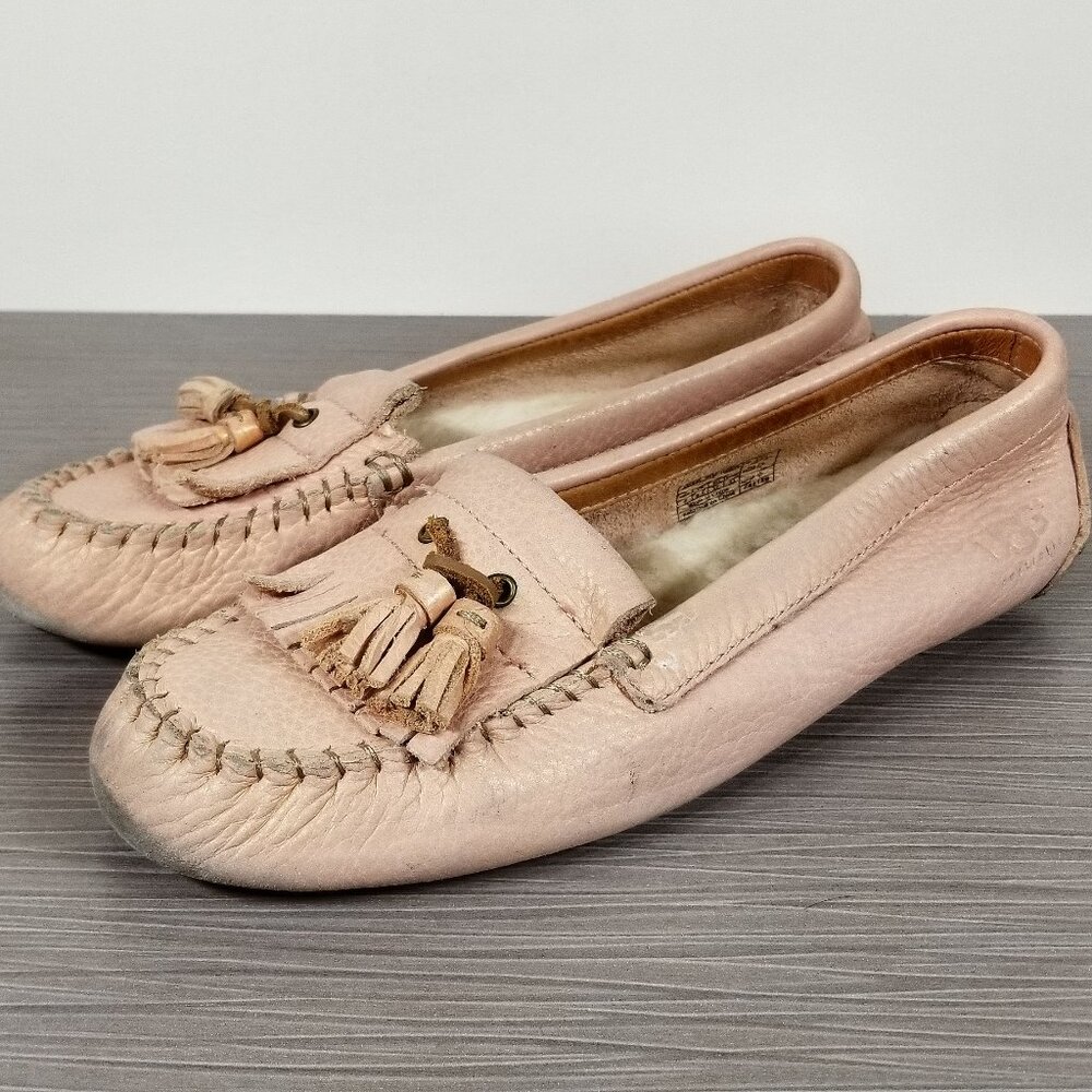 UGG Margaret Tassel Moccasin Slippers, Pink Leather, Women’s Size 6 M / 37